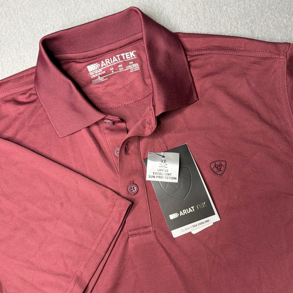 Ariat AriatTek Polo Shirt Mens Small Burgundy Performance ClimateTek UPF 45 NEW